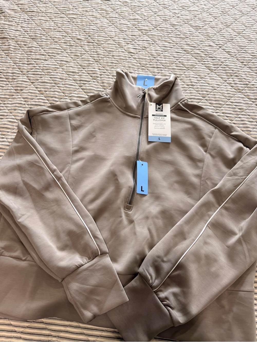 Women’s Half-Zip Crewneck Pullover Sweater in Taupe